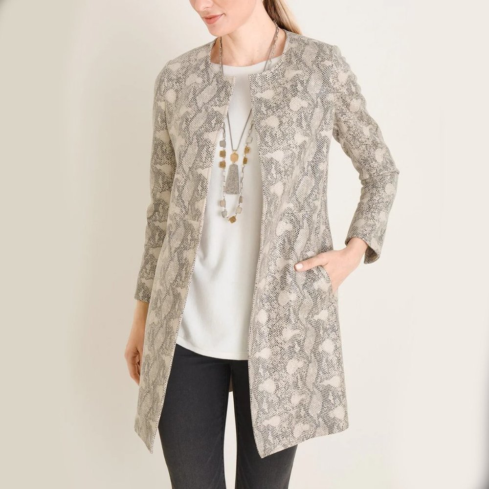 Chico's $169 Faux-Suede Snake-Print Topper Beige Tan 1 10 12